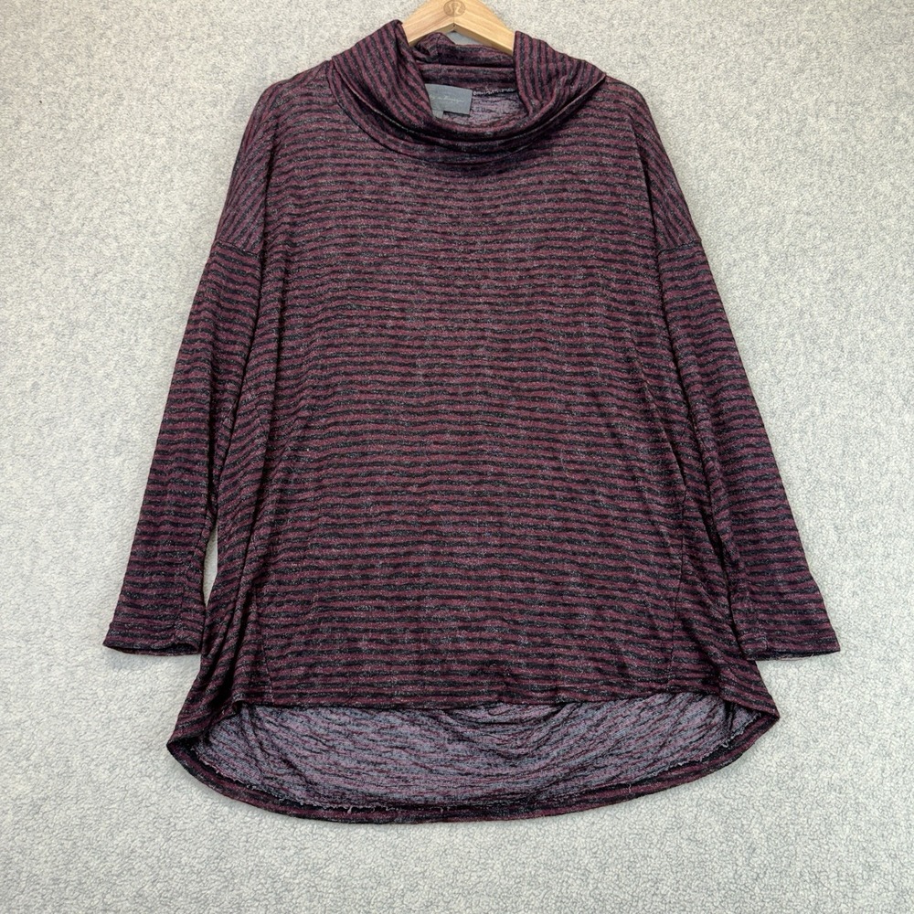 Simply Noelle Women's Small Burgundy Black Striped Cowl-Neck High-Low Tunic Top